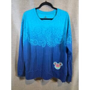 Disney Parks Embroidered Mickey Mouse Blue Gradient Long Sleeve Tee Adult XL